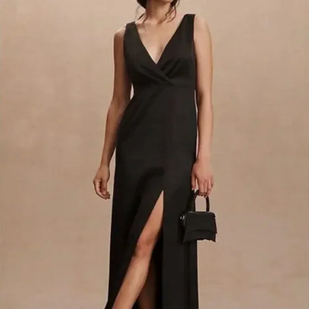 BHLDN PIPER SATIN BRIDESMAIDS DRESS SLIT - Picture 1 of 6